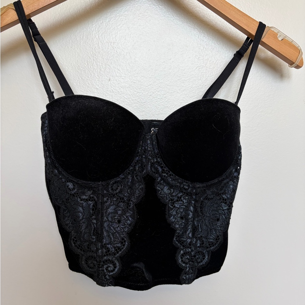 Victoria's Secret Black Velvet Lace Bustier Crop Top